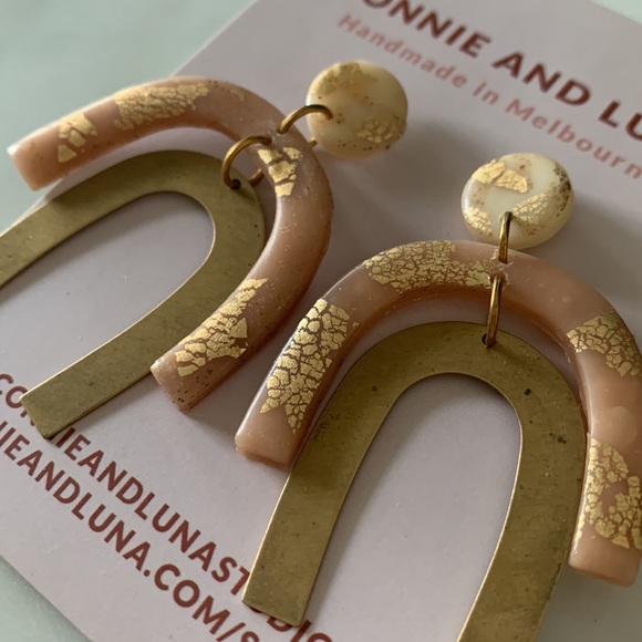 2/$50ππ Connie and Luna vintage double rainbow brass & polymer earrings - Picture 2 of 3